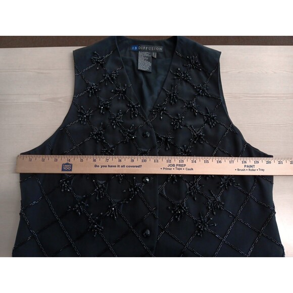 I. B. Diffusion Beaded Vest Women 14 Black Silk Formal Holiday Party EUC - Picture 4 of 5